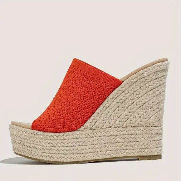 Women's Breathable Knit Wedge Heeled Sandals Red/Orange Size 11 - Picture 3 of 4